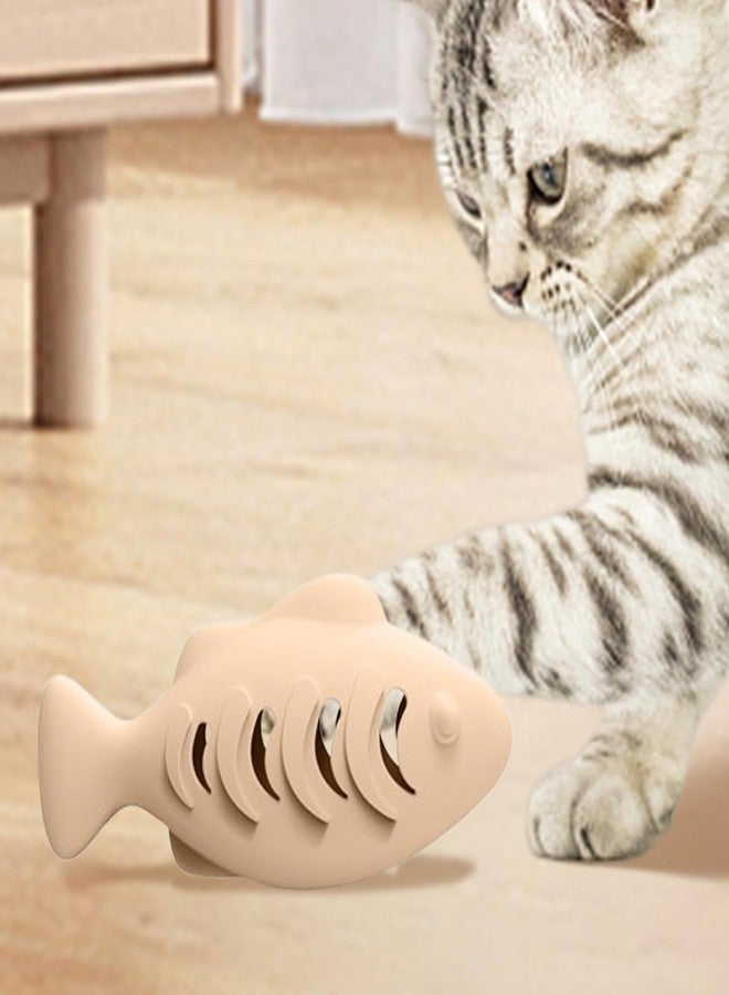 VALUEVIBES Silicone Fish Shape Cat Toothbrush & Teething Toy - Cat Toy & Food Dispenser Feeder for Indoor Cats (Beige) - Image 2